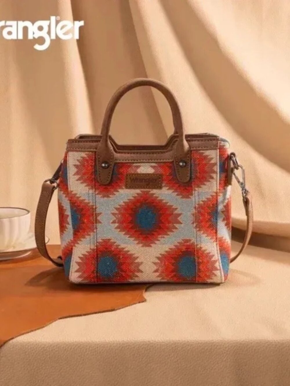 Wrangler Aztec Distressed Print Dual Sided Print Mini Tote/Crossbody -Red